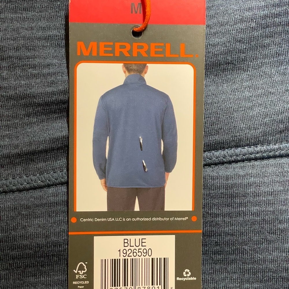 MERRELL Men's Blue Quarter-Zip Pullover Size: Medium - Picture 7 of 8